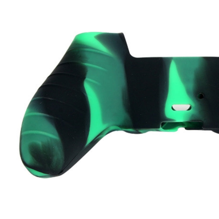 Silicone game controller handle cover, dark green and black camouflage, close-up