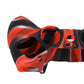 Silicone game controller handle cover, red and black camouflage, grip close-up