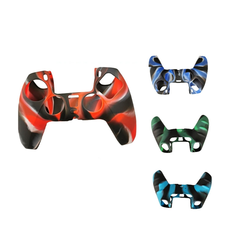 Set of silicone game controller handle covers, red, green, and blue camo styles