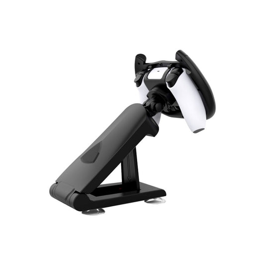 PS5 steering wheel stand with wheel mount, black pole and triangular base