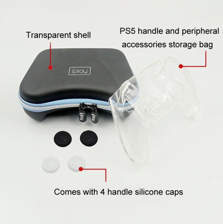 iPlay storage bag with transparent protective shell and four silicone handle caps