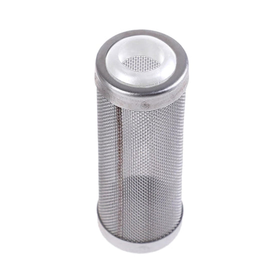 Stainless steel water inlet protective cover with mesh filter, silver finish and white rim