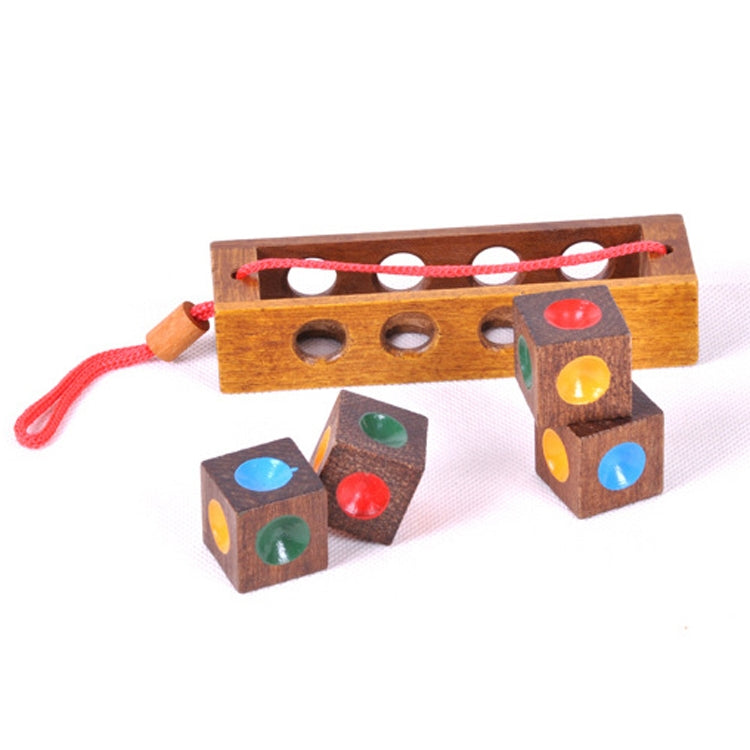 Wooden cube block chess set with tray and four small colored dot cube blocks