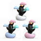 Set of cloud-themed smart alarm clocks in white, blue, and pink with cloud light tops