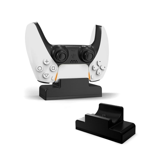 PS5 controller charging stand with controller on black cradle