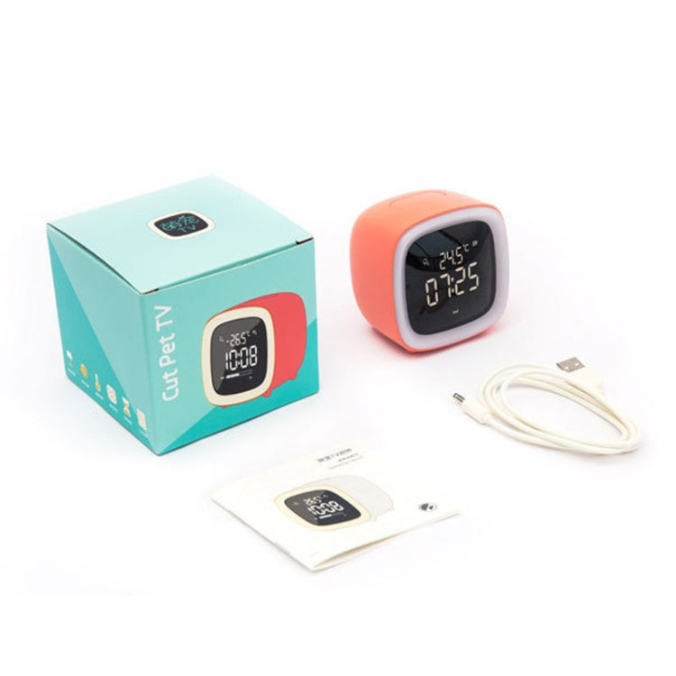 Orange deer-shaped rechargeable LED alarm clock with box, cable, and charging adapter