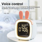 White and coral deer-shaped LED alarm clock with glowing digits on the front screen