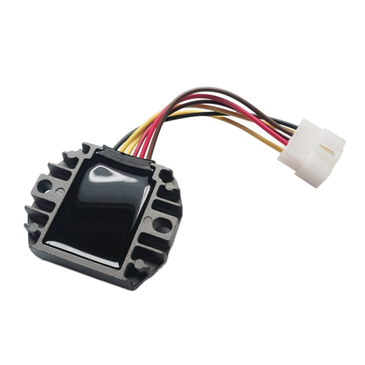 Motorcycle voltage rectifier/regulator module with black casing and multicolor wire leads