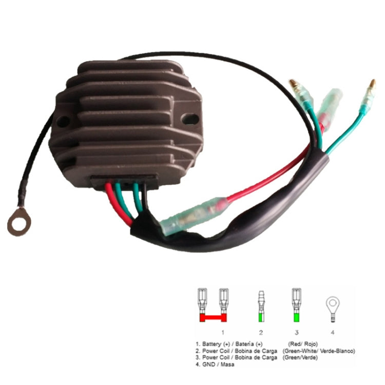 Motorcycle rectifier/regulator with finned housing and wiring harness with ring terminal