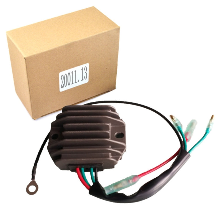 Motorcycle rectifier/regulator with cables, packaged in labeled cardboard box