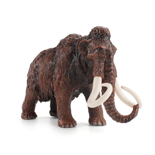 Woolly mammoth animal model toy, dark brown with long white tusks