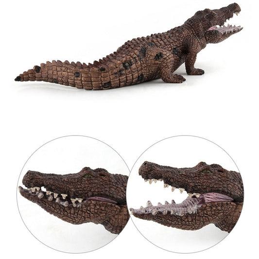 Brown crocodile toy with textured back and teeth along open mouth