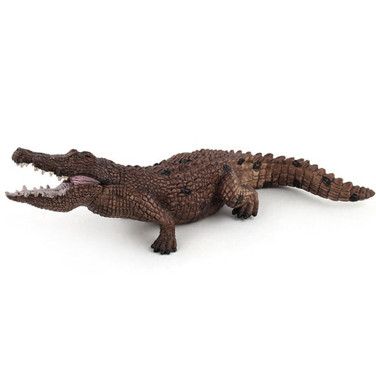 Brown crocodile PVC model toy with textured scales and open jaw showing teeth
