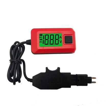 Red digital fuse current detector with LCD display and attached black power cable