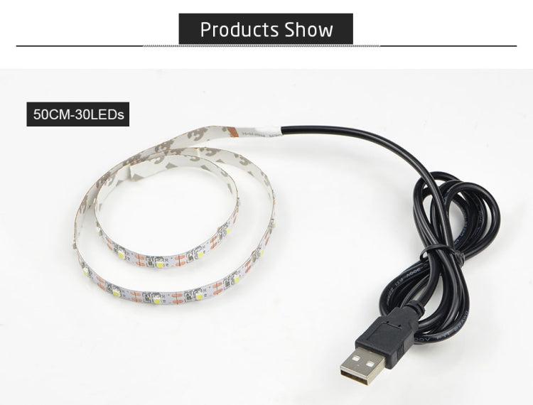 USB LED strip light with 50cm length and black USB power cable