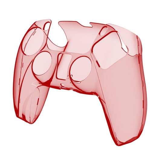 Transparent red hard protective shell cover for PS5 game controller, with button cutouts