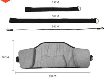 Neck traction pillow with foam pads and black adjustment straps with measurement lines