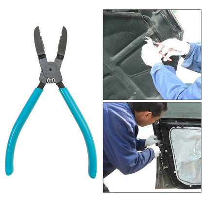 Car trim clip pliers with blue handles and dark metal cutting jaws