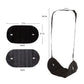Black portable foot rest hammock with two straps, front and back sizing views