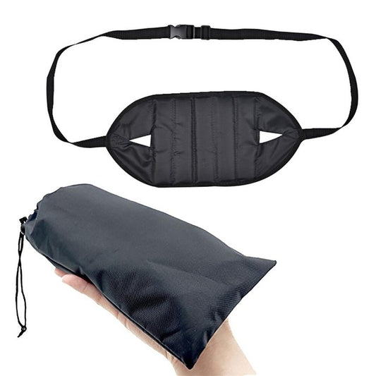 Black padded foot rest hammock with straps, compact oval pad for office chairs