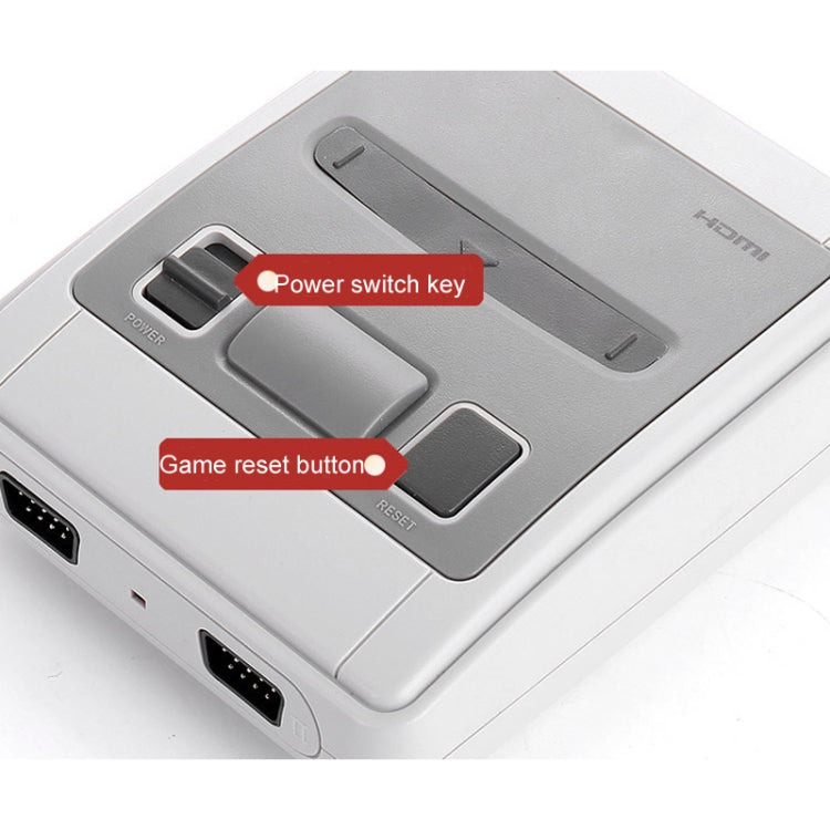 Top view of mini TV game console showing power switch key and game reset button