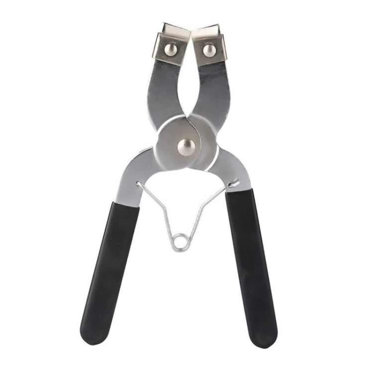 Ring installer pliers with black handles and silver metal jaws