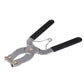 Ring installer pliers tool with silver clamp jaws and black comfort handles