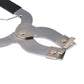 Ring installer pliers close-up: silver clamp base with two mounting pins