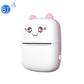 Pink cat-faced mini thermal printer with BT icon, paper feed slot visible