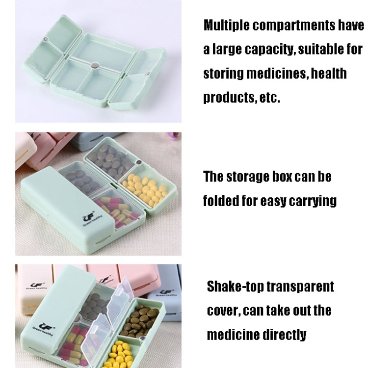 Open mint pill box with multiple compartments and clear shake-top lids