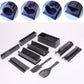 Black sushi mold forms and tools, including rolling tubes and slicing knife