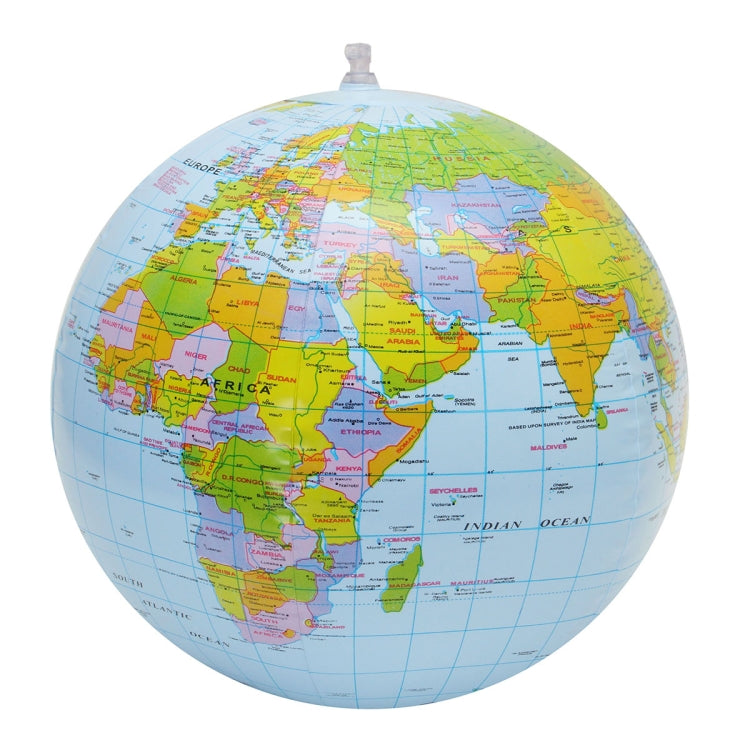 Inflatable globe map ball with Africa and Europe on a colorful world print