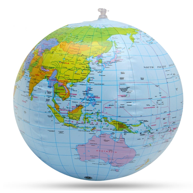 Inflatable globe map ball with Asia and Australia on a colorful world print