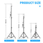 Tripod camping light product size chart with three height views