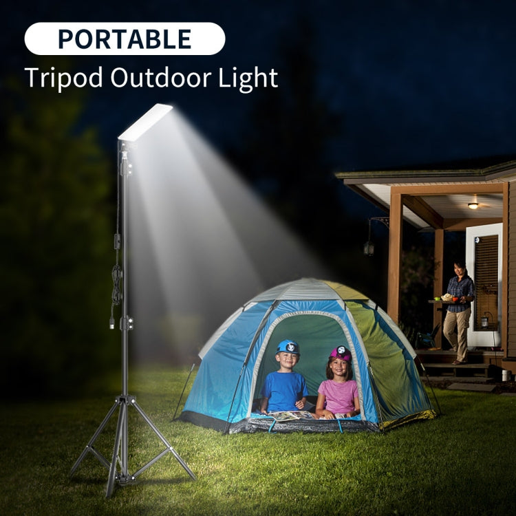Portable outdoor tripod light with white panel head casting a wide beam