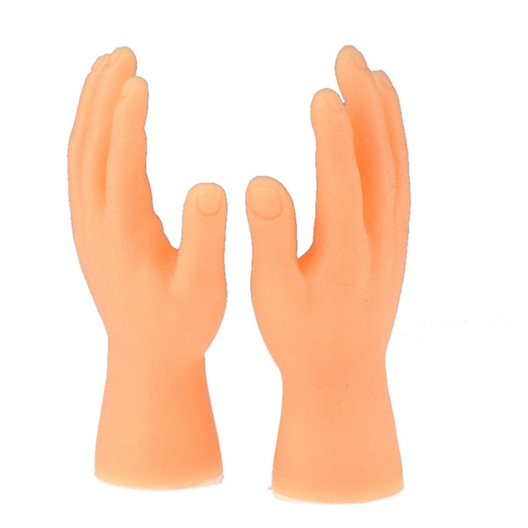 Two orange silicone pet massage finger cots on hands, back view