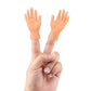 Orange silicone finger cots on two hands, open palm view