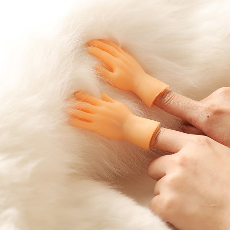 Orange silicone cat massage gloves stroking a fluffy cat along the fur