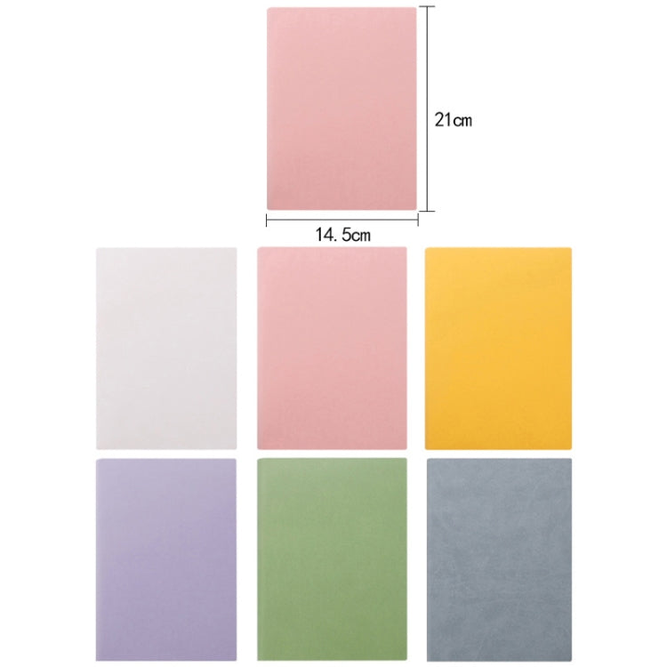 A5 notebook size diagram and color options: pink, yellow, blue, green, gray
