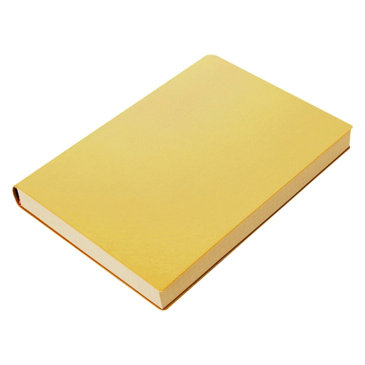 A5 soft leather notebook with yellow cover and thick stitched binding
