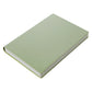 A5 soft leather notebook with green cover and thick stitched binding