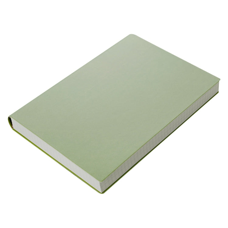 A5 soft leather notebook with green cover and thick stitched binding