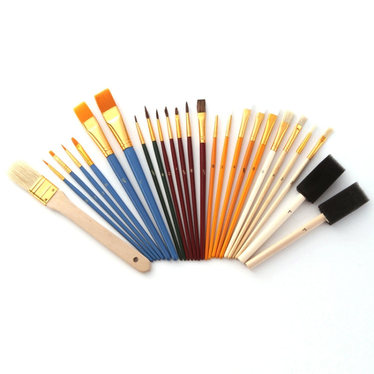 Watercolor and acrylic paint brush set with assorted bristles and wooden handles