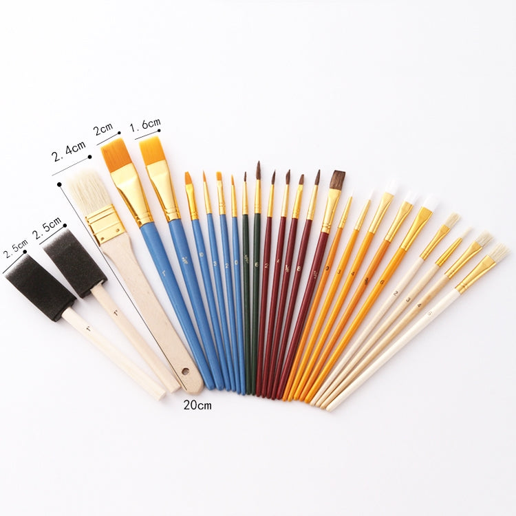 Multicolor watercolor and acrylic paint brush set with varied bristle sizes