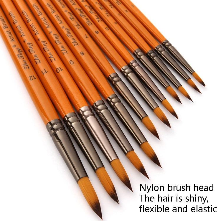 Watercolor hook-and-line brushes with silver ferrules, orange wooden handles, pointed tips