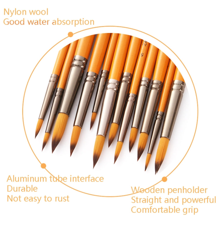 Orange watercolor hook-and-line brush heads with nylon bristles and silver ferrules