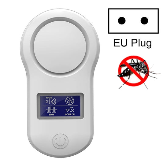 White EU plug ultrasonic insect repellent device with circular top and power button
