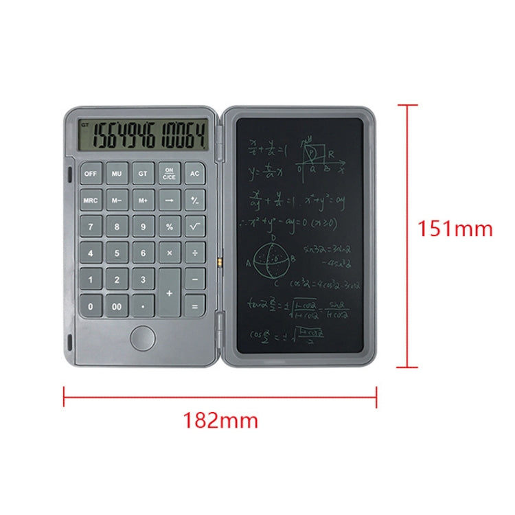 Gray calculator writing board showing keypad and LCD with open writing screen