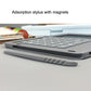 Gray calculator writing board with stylus attached and magnet-secured