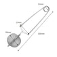 Stainless steel sphere mesh tea infuser with long handle, shown with size markings